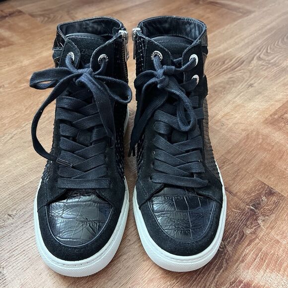 Zadig & Voltaire High Flash Keith Sneakers Black Leather High Tops Sz 36 US 5.5